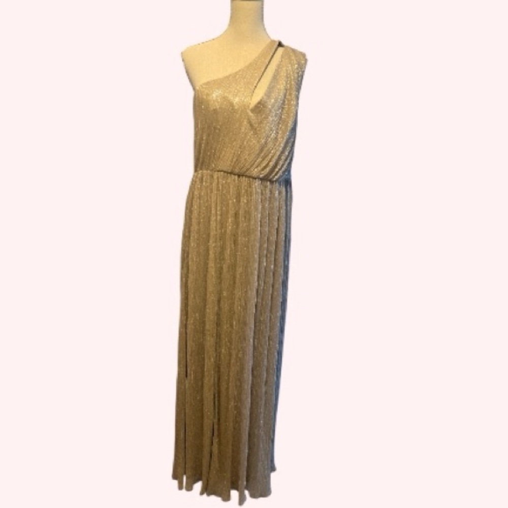 Dress The Population Pale Gold Metallic One Shoulder Maxi Gown DDRE45-K799 XXL